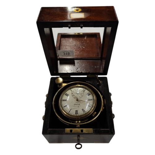 318 - MAHOGANY CASED CHRONOMETER - HALEYS OF LONDON 1794 PERFECT WORKING ORDER WITH 2 KEYS FUSEE MOVEMENT ... 