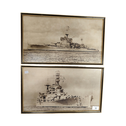 50 - 2 FRAMED PHOTOGRAPHS OF BRITISH BATTLESHIPS WW2