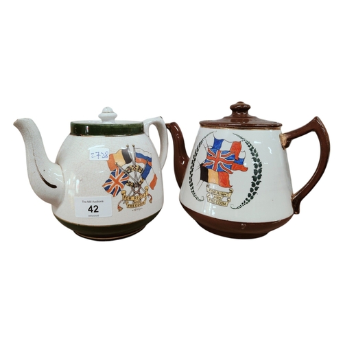 42 - 2 x FIRST WORLD WAR TEAPOTS