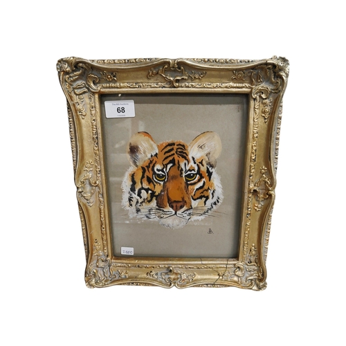 68 - GILT FRAMED TIGER WATERCOLOUR 24cm x 19cm