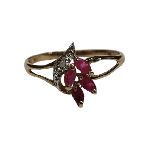 122 - 9CT YELLOW GOLD RUBY AND DIAMOND RING 1.11G SIZE O