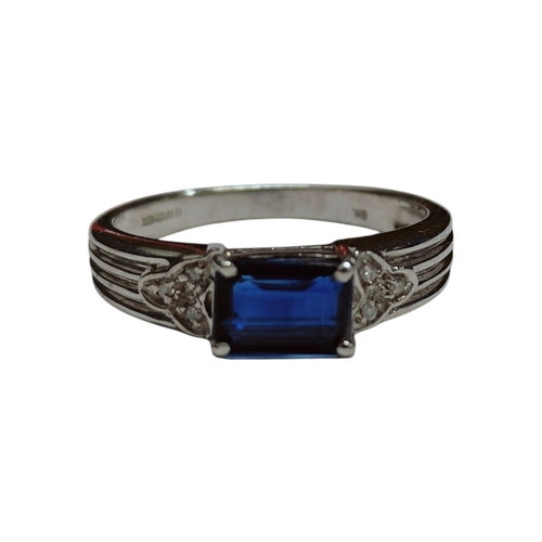 14 - 9CT WHITE GOLD, SAPPHIRE AND DIAMOND RING 3G SIZE N