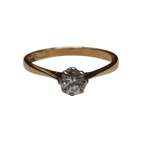 17 - 9CT YELLOW GOLD SINGLE STONE DIAMOND RING .25CT 1.6G SIZE K AND A HALF