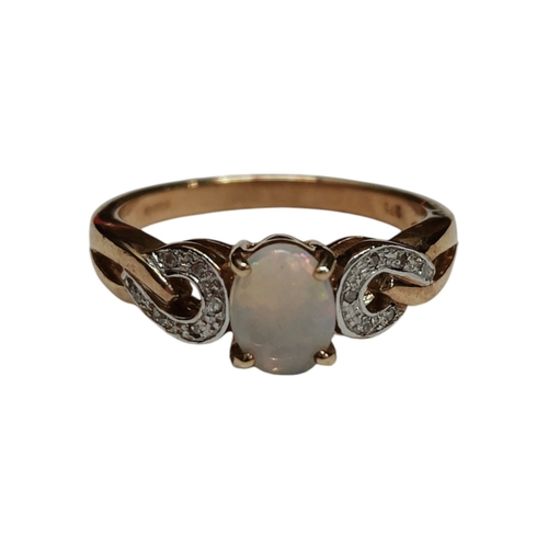 24 - 9CT YELLOW GOLD OPAL AND DIAMOND RING 2.9G SIZE N