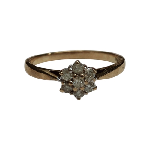 9 - 9CT GOLD AND DIAMOND CLUSTER RING 2G .25CT SIZE N