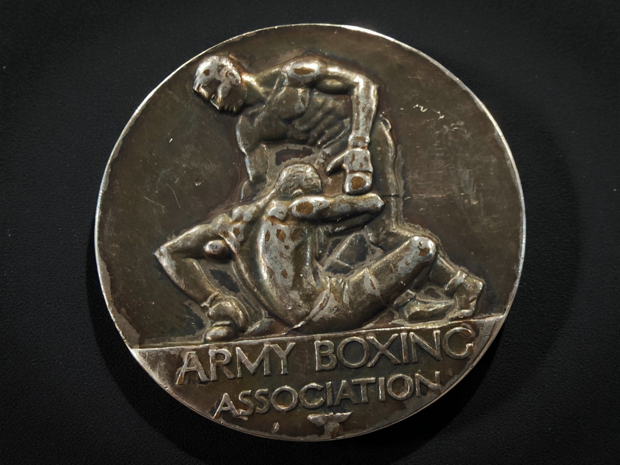 LARGE HEAVY SILVER ARMY BOXING COIN/MEDAL