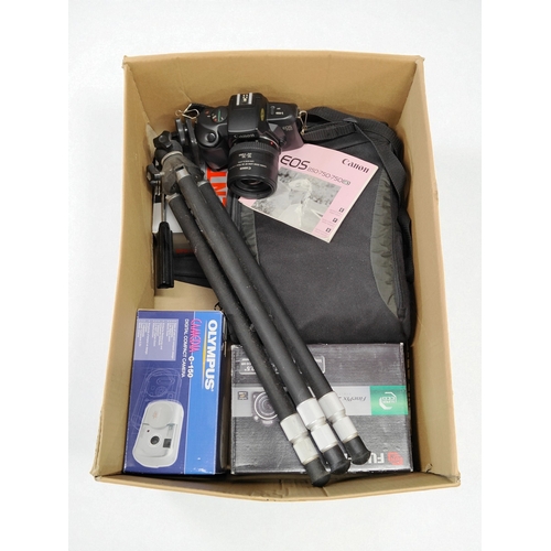 25 - BOX LOT OF OLD CAMERAS TO INCLUDE CANON EOS 750QD