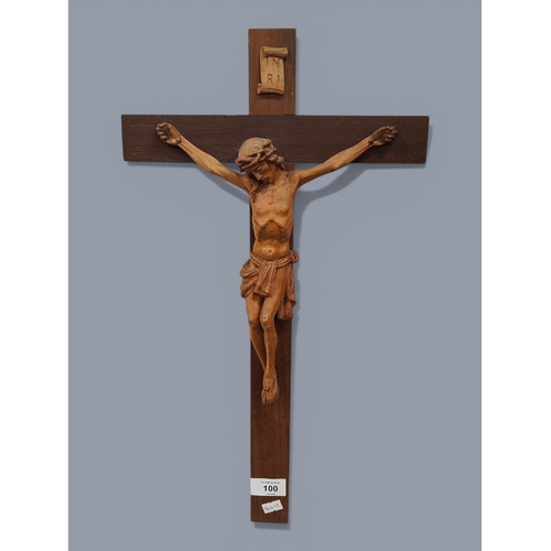 100 - MID CENTURY CARVED CRUCIFIX 50 X 28CM