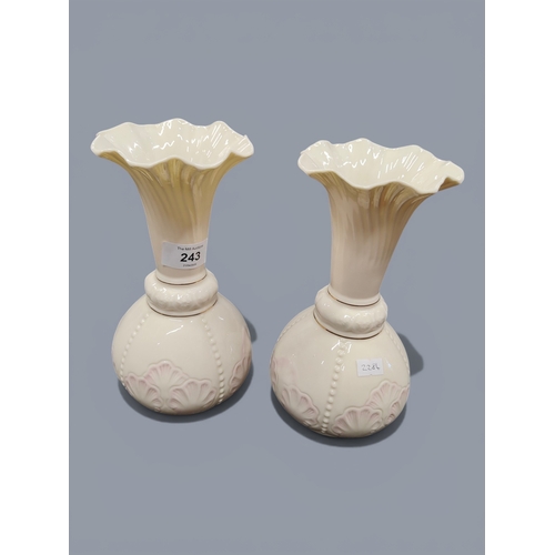 243 - PAIR OF BELLEEK ROSSMORE VASES 9 INCHES
