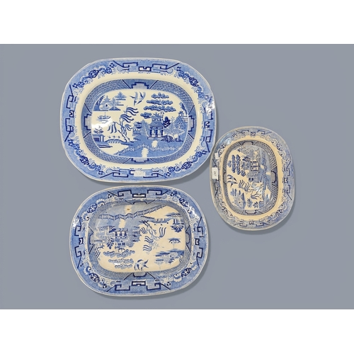 247 - 3 LARGE BLUE AND WHITE PLATTERS