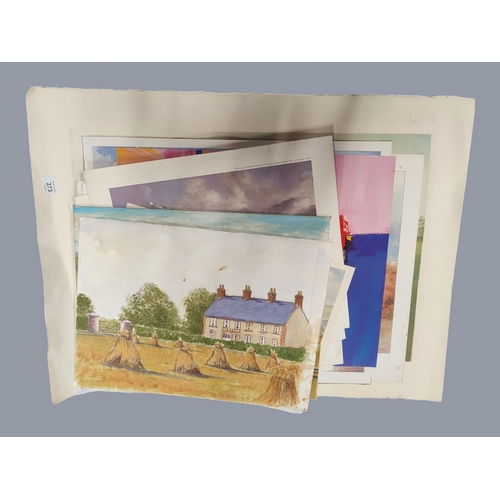 273 - QUANTITY OF UNFRAMED PRINTS AND 2 UNFRAMED OILS