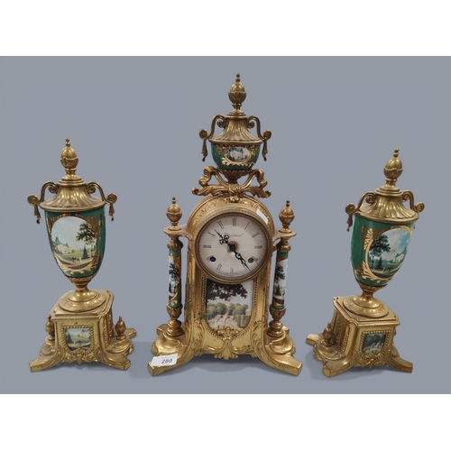 280 - BRASS AND ENAMEL CLOCK SET