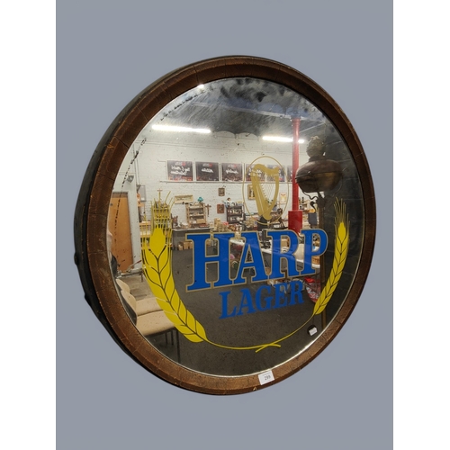 299 - LARGE VINTAGE CIRCULAR HARP LAGER PUB MIRROR 72CM