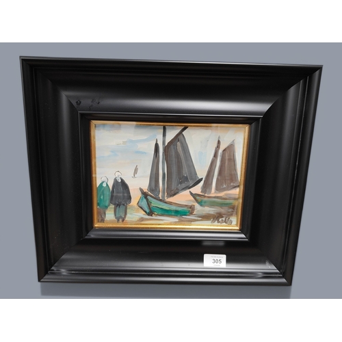 305 - MARKEY ROBINSON BOATS WATERCOLOUR 24 X 17 CM