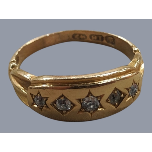 420 - ANTIQUE 18 CARAT GOLD 5 STONE DIAMOND GYPSIE RING