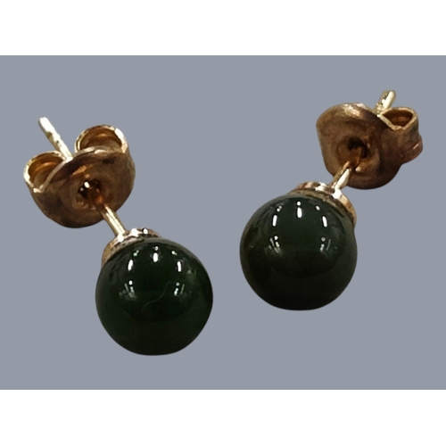 428 - PAIR OF 9 CARAT GOLD JADE SET EARRINGS