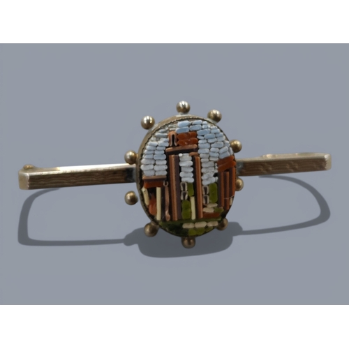 465 - YELLOW METAL MICRO MOSAIC BROOCH
