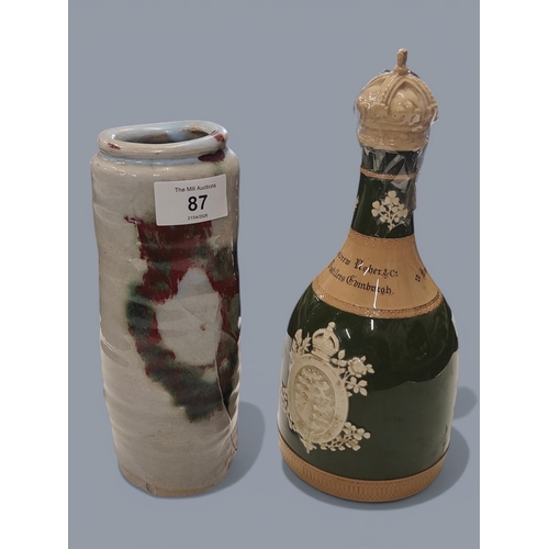 87 - CORONATION SPODE KING GEORGE DECANTER AND POTTERY VASE