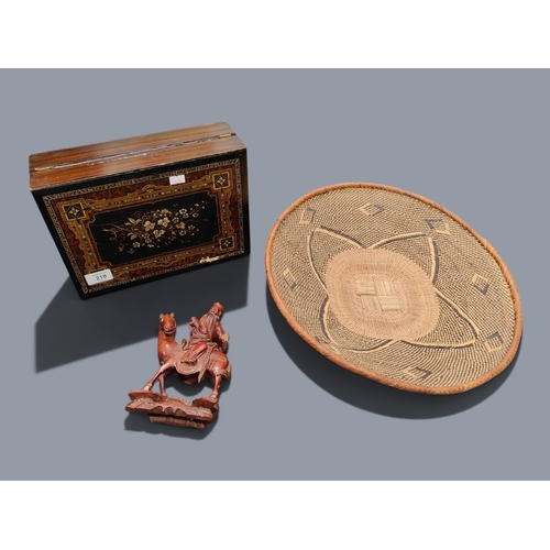 218 - ZULU BASKET, CHINESE CARVING AND WRITING SLOPE