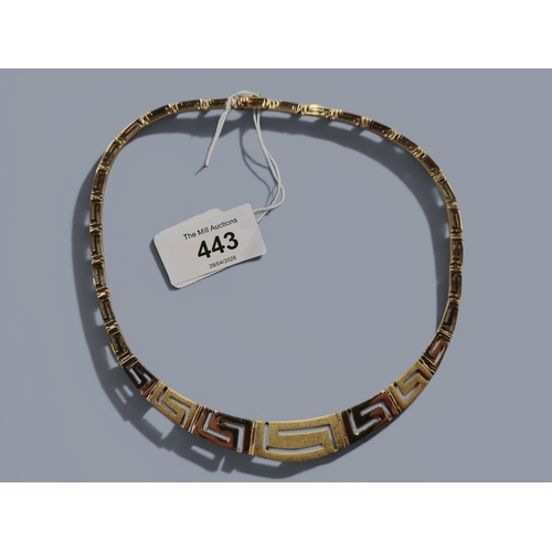 443 - 14 CARAT GOLD GREEK KEY DESIGN NECKLACE 26.5G