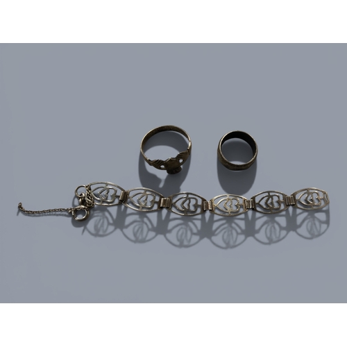 573 - 2 SILVER RINGS AND PART BRACELET