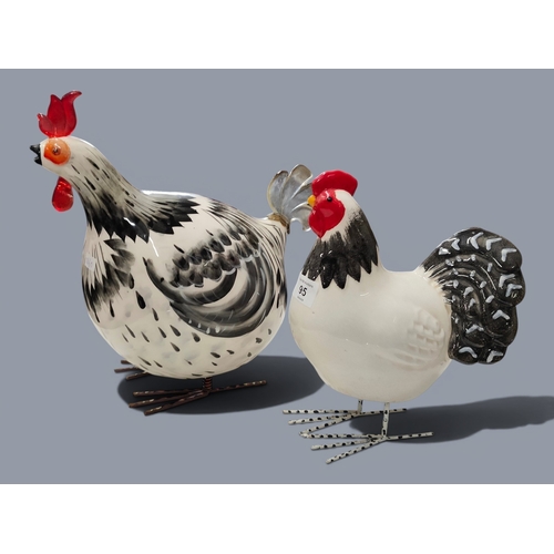 95 - 2 DESIGNER GLASS BIRDS AND ROOSTERS