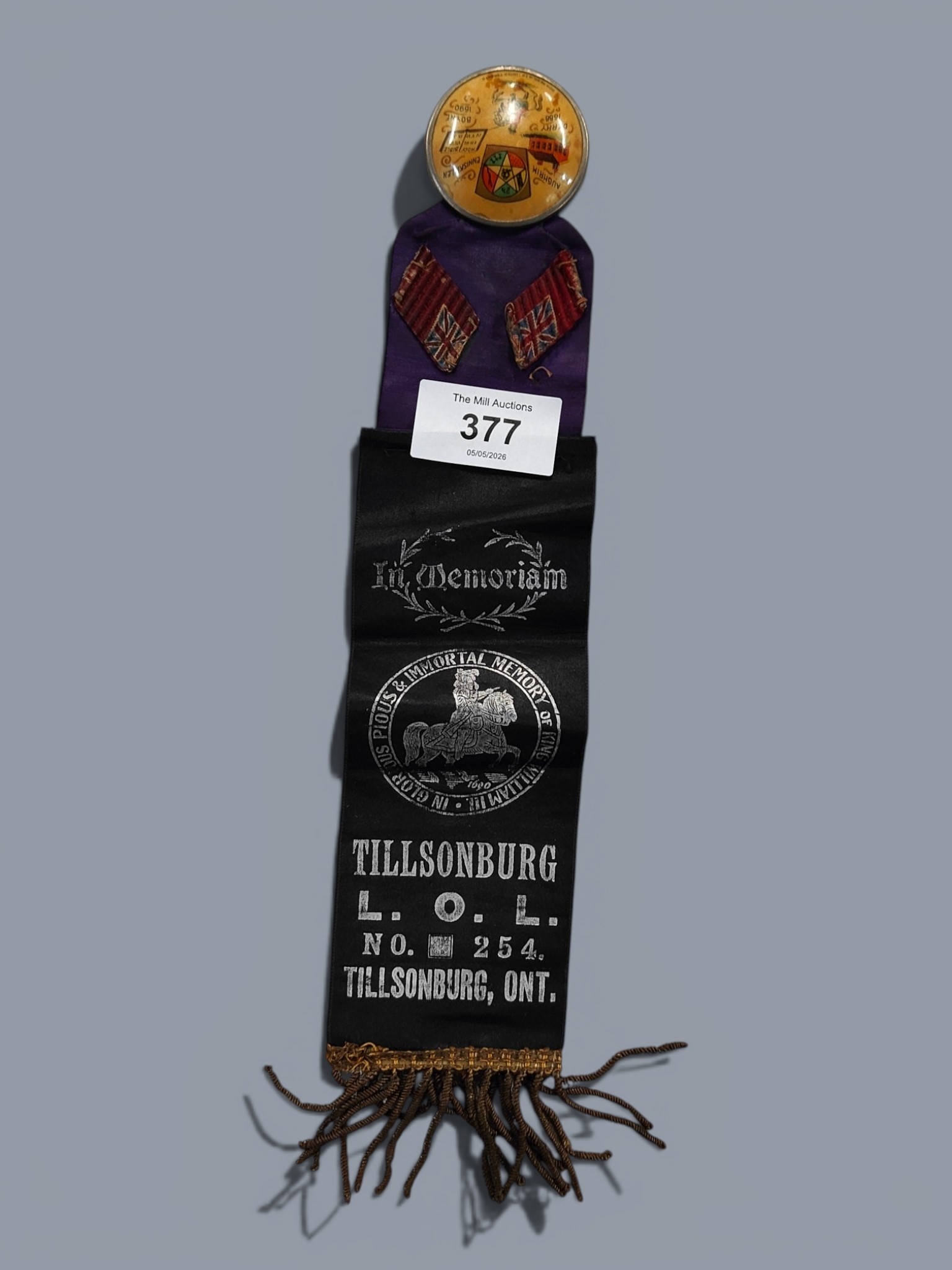 VICTORIAN ORANGE ORDER SASH RIBBON AND BADGE