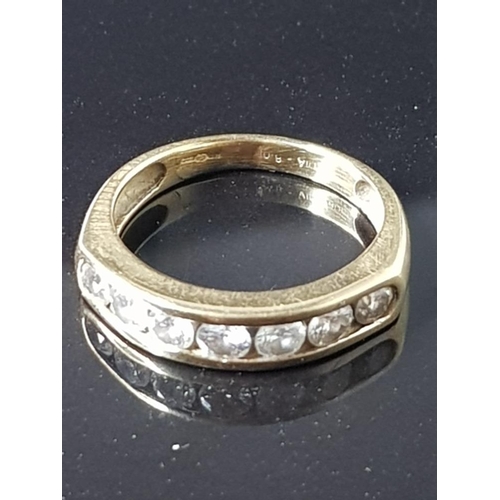 37 - 18CT YELLOW GOLD CHANNEL HALF LOOP DIAMOND BAND SIZE L WEIGHT 3.8G