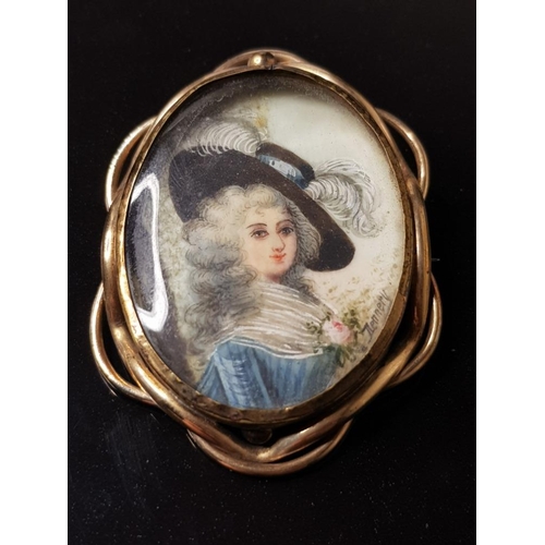 47 - MINIATURE PORTRAIT OF A LADY PAINTED ONTO IVORY SIGNED DENNERY