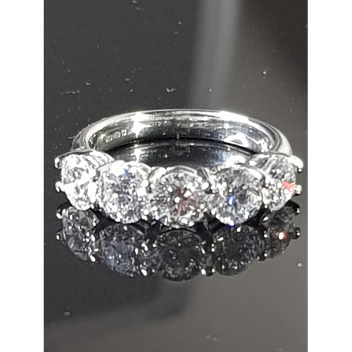 55 - 18CT WHITE GOLD 5 STONE DIAMOND RING APPROXIMATELY 2.5CTS COLOUR G CLARITY VS SIZE M