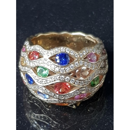 56 - 18CT GOLD MULTI STONE FANCY DIAMOND AND SAPPHIRE RING SIZE N