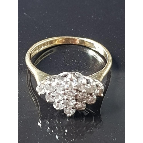 39 - 18CT YELLOW GOLD DIAMOND CLUSTER RING 2.4G SIZE J