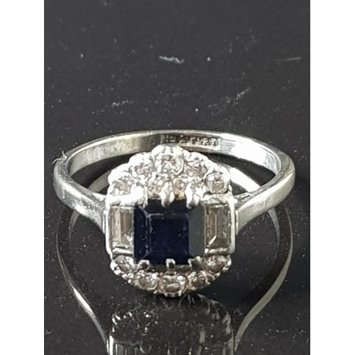 42 - 18CT WHITE GOLD SAPPHIRE AND DIAMOND CLUSTER RING 4.7G SIZE R1/2