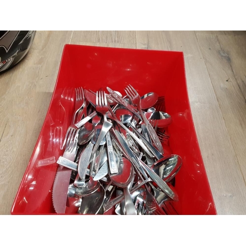 166 - A BOX OF ASSORTED CUTLERY