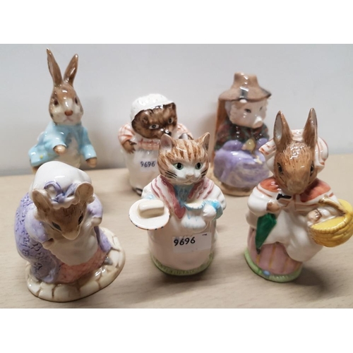 185 - 6 ROYAL ALBERT BEATRIX POTTER FIGURES INCLUDES PETER RABBIT AND MRS TIGGY WINKLE ETC