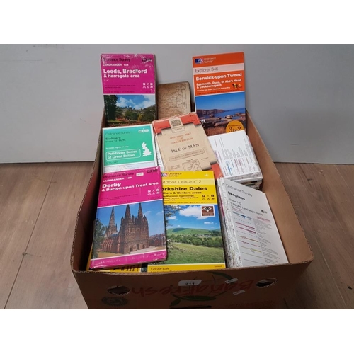 211 - A BOX CONTAINING A VERY LARGE AMOUNT OF ORDNANCE SURVEY MAPS