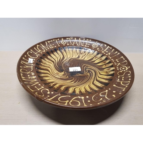 221 - LARGE STUDIO POTTERY SLIP WARE DISH DATED 1957 FOR MARRIAGE OF SEWERYN CHOMET AND JANE SEKLER (POLIS... 