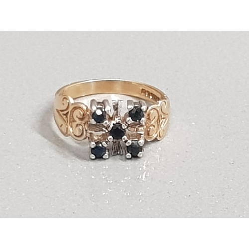 24 - 9CT GOLD 5 STONE SAPPHIRE RING 2.7G SIZE N