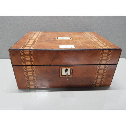 250 - INLAID WALNUT JEWELLERY CHEST WITH MOTHER OF PEARL CENTRE PIECE