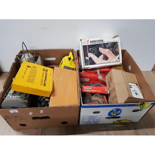 292 - 2 BOXES OF ASSORTED TOOLS INC BLACK AND DECKER RIGHT ANGLE SPEED CHANGER CATERPILLAR THREAD INSERTS ... 