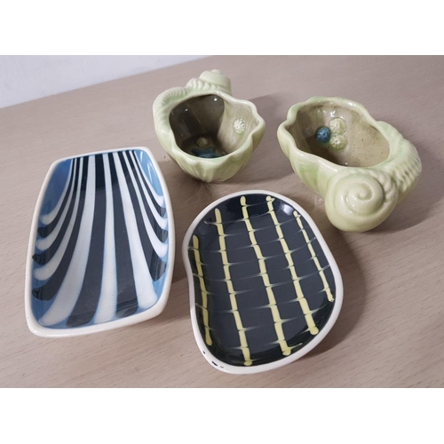 311 - 4 PIECES OF HORNSEA POTTERY BY JOHN CLAPPISON INCLUDES 2 STUDIO DISHES AND 2 SEA SHELLS