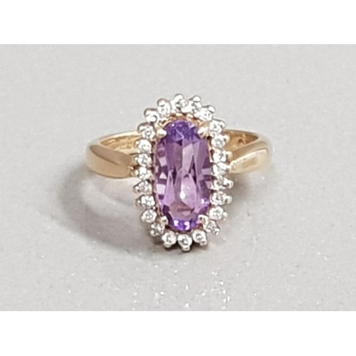 14 - 9CT GOLD AMETHYST AND CZ OVAL RING 3G SIZE H