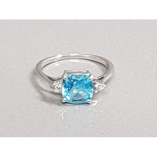 17 - WHITE GOLD BLUE STONE & DIAMOND RING 2.2G SIZE O