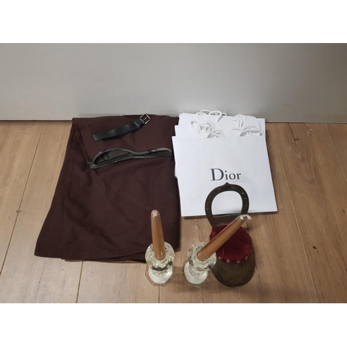 173 - A BARBOUR SKIRT SIZE 14 A PAIR OF  MODERN CRYSTAL CANDLESTICKS TOGETHER WITH 8 DIOR GIFT BAGS