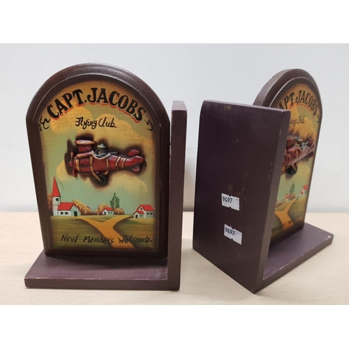 186 - PAIR OF HAND PAINTED CAPT JACOBS FLYING CLUB BOOKENDS