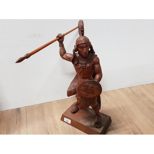 201 - ORIGINAL JOSE PINAL MID CENTURY HAND CARVED WARRIOR SIGNED ON BASE HEIGHT 20 INCHES