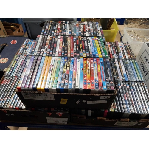 203 - 3 BOXES OF ASSORTED DVDS