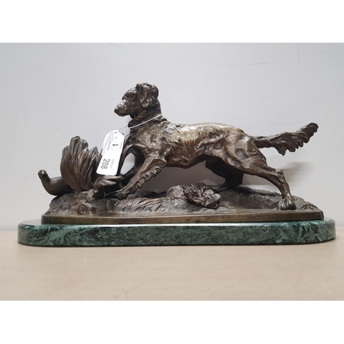 208 - 19TH CENTURY CAST BRONZE SCULPTURE RETRIEVER HUNTING DOG ON A MARBLE PLINTH EXCELLENT PATINA