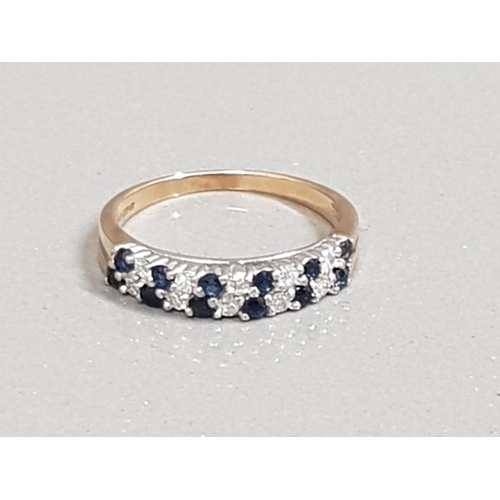 23 - 9CT GOLD SAPPHIRE & DIAMOND 2 ROW BAND 2.3G SIZE P