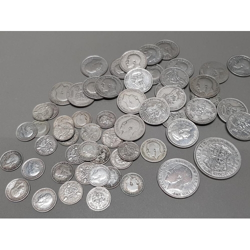 254 - LARGE QUANTITY OF GEORGE V AND VI .500 SILVER COINS CONSISTS OF 27 SHILLINGS AND 29 THREE PENCES PLU... 